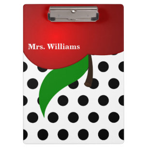 Personalised Black Polka Dot Red Apple Teacher Clipboard