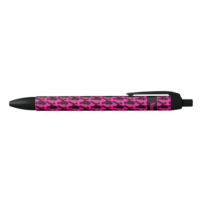 Personalised Black Poodle on Pink Black Ink Pen (Top)
