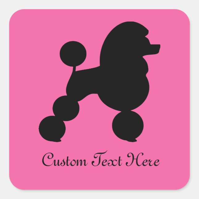 Personalised Black Poodle on Pink  Square Sticker (Front)