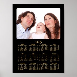 Personalised Black Poster Yearly Calendar 2015