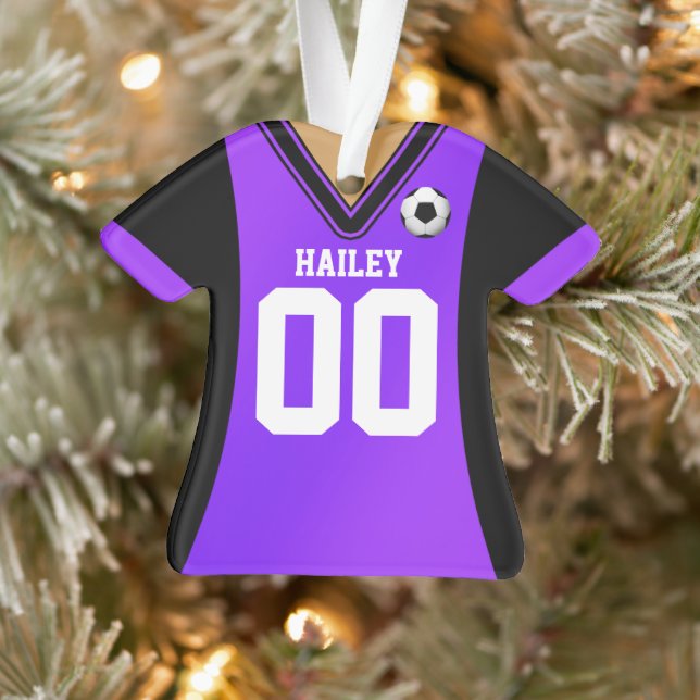 Personalised Black/Purple Soccer Jersey Ornament (Tree)