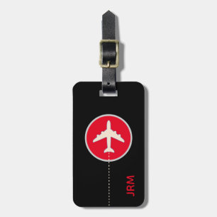 personalised black red aeroplane travel luggage tag