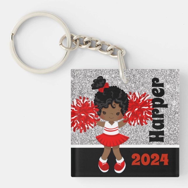 Personalised Black & Red Cheerleading Keychain (Front)