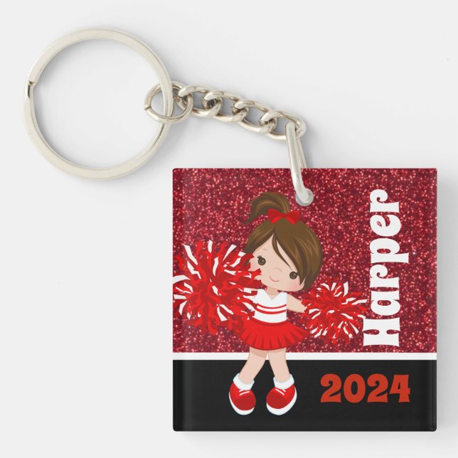 Personalised Black & Red Cheerleading Keychain (Front)