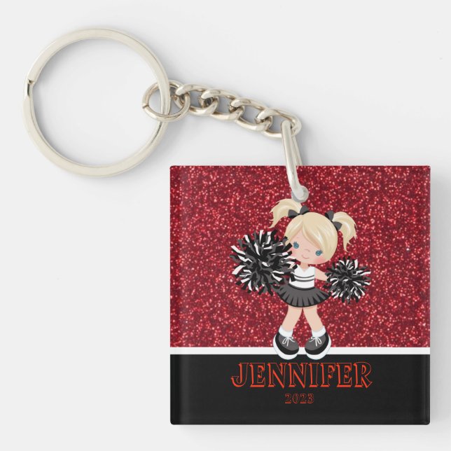Personalised Black & Red Cheerleading Keychain (Front)