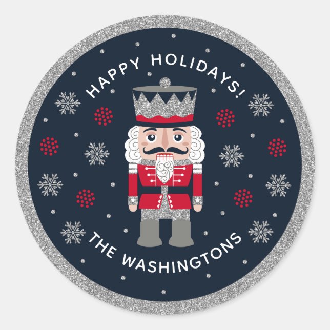 Personalised Black Red Glitter Nutcracker Sticker (Front)