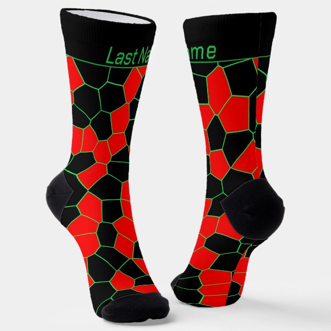 Personalised Black Red Green Modern Trendy Pattern Socks (Angled)