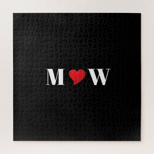 Personalised black red heart love couple initials jigsaw puzzle (Vertical)