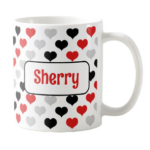 Personalised Black Red Hearts Mug