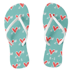 Personalised Black & Red Love Heart Flip Flops
