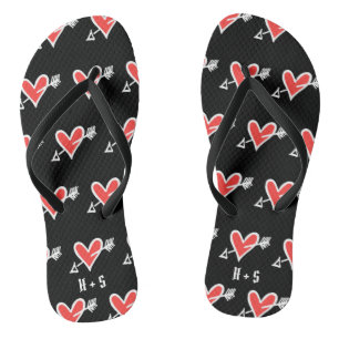 Personalised Black & Red Love Heart Flip Flops 