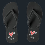 Personalised Black & Red Love Heart Flip Flops<br><div class="desc">Love heart wedding flip flops which can be personalised with the couple's initials.</div>