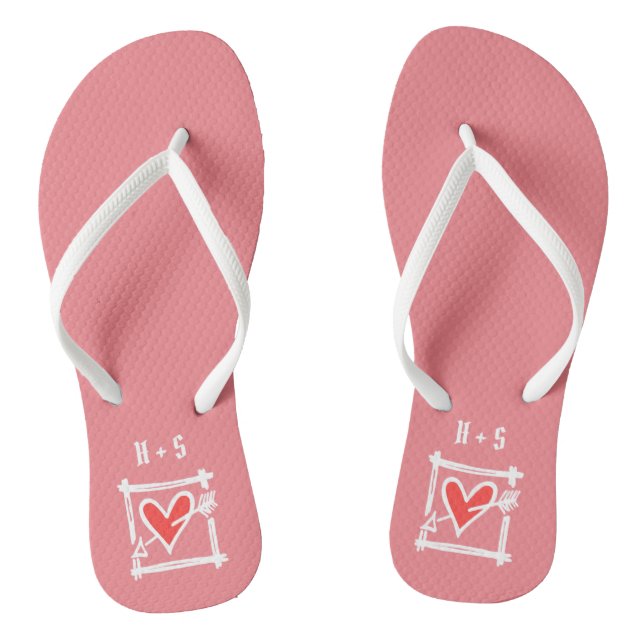 Personalised Black & Red Love Heart Flip Flops  (Footbed)