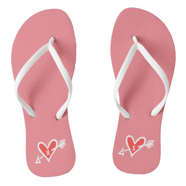 Personalised Black & Red Love Heart Flip Flops  (Footbed)