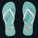 Personalised Black & Red Love Heart Flip Flops<br><div class="desc">Love heart wedding flip flops which can be personalised with the couple's initials.</div>