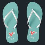 Personalised Black & Red Love Heart Flip Flops<br><div class="desc">Love heart wedding flip flops which can be personalised with the couple's initials.</div>