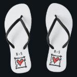 Personalised Black & Red Love Heart Flip Flops<br><div class="desc">Love heart wedding flip flops which can be personalised with the couple's initials.</div>