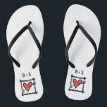 Personalised Black & Red Love Heart Flip Flops<br><div class="desc">Love heart wedding flip flops which can be personalised with the couple's initials.</div>