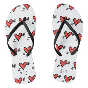 Personalised Black & Red Love Heart Flip Flops