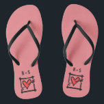 Personalised Black & Red Love Heart Flip Flops<br><div class="desc">Love heart wedding flip flops which can be personalised with the couple's initials.</div>