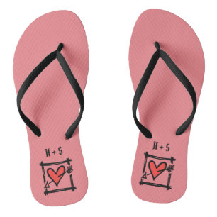 Personalised Black & Red Love Heart Flip Flops 