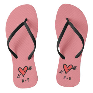 Personalised Black & Red Love Heart Flip Flops