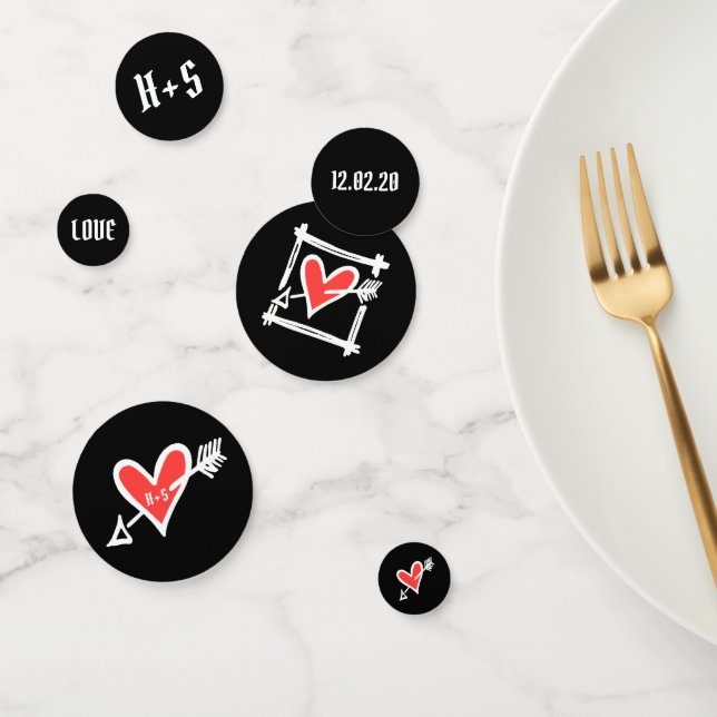 Personalised Black & Red Love Heart Table Confetti (Group)