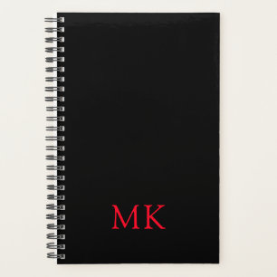 Personalised Black Red Modern Monogram Initials Planner