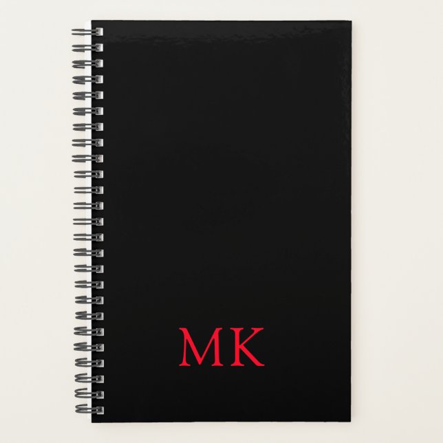Personalised Black Red Modern Monogram Initials Planner (Front)