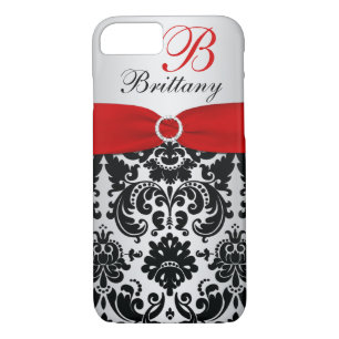 Personalised Black, Red, Silver Damask iPhone 7 iPhone 8/7 Case