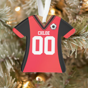 Personalised Black/Red Soccer Jersey Ornament
