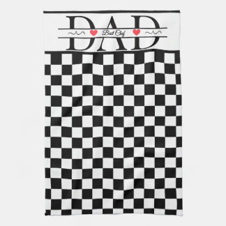 Personalised Black Retro Chequered Dad Best Chef Tea Towel