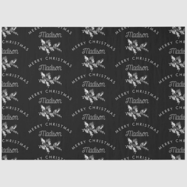 Personalised Black Retro Merry ChristmasMonogram Tissue Paper (Front)