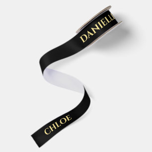 Personalised Black Ribbon with Gold Name Text Satin Ribbon