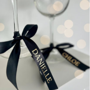 personalised black ribbon with gold name text satin ribbon