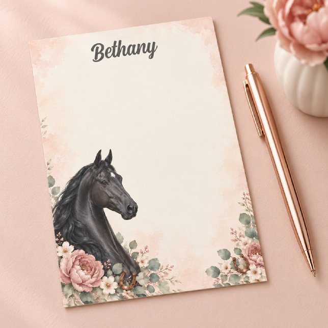 Personalised Black Saddlebred Blush Peony Post-it Notes (Creator Uploaded)
