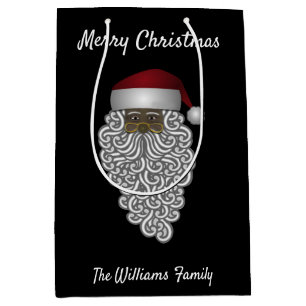 Personalised  Black Santa Christmas  Medium Gift Bag