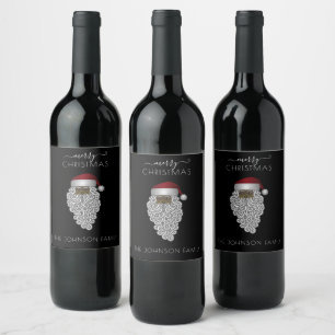 Personalised Black Santa Christmas Wine Label