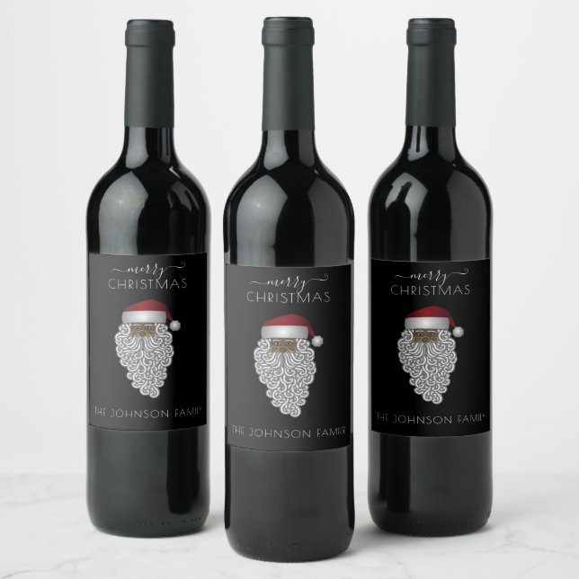 Personalised  Black Santa Christmas  Wine Label (Bottles)
