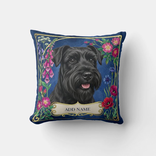 Personalised Black Schnauzer Blue Cushion (Front)