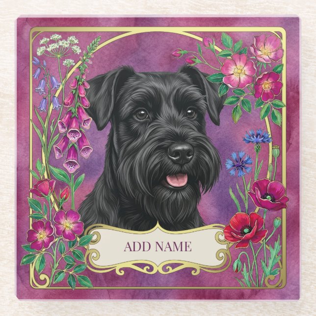 Personalised Black Schnauzer Pink Coaster (Front)