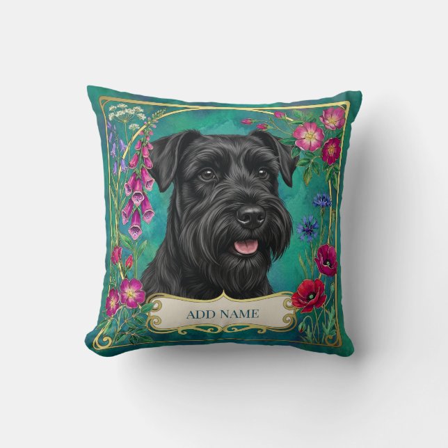 Personalised Black Schnauzer Teal Cushion (Front)