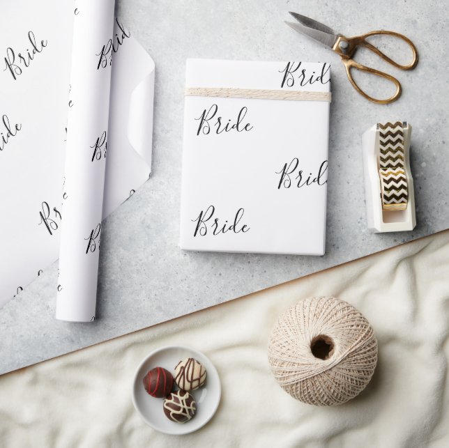 Personalised Black Script Elegant Name Bride Wrapping Paper (Crafts)