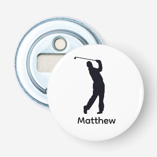 Personalised Black Silhouette Male Golfer Bottle Opener