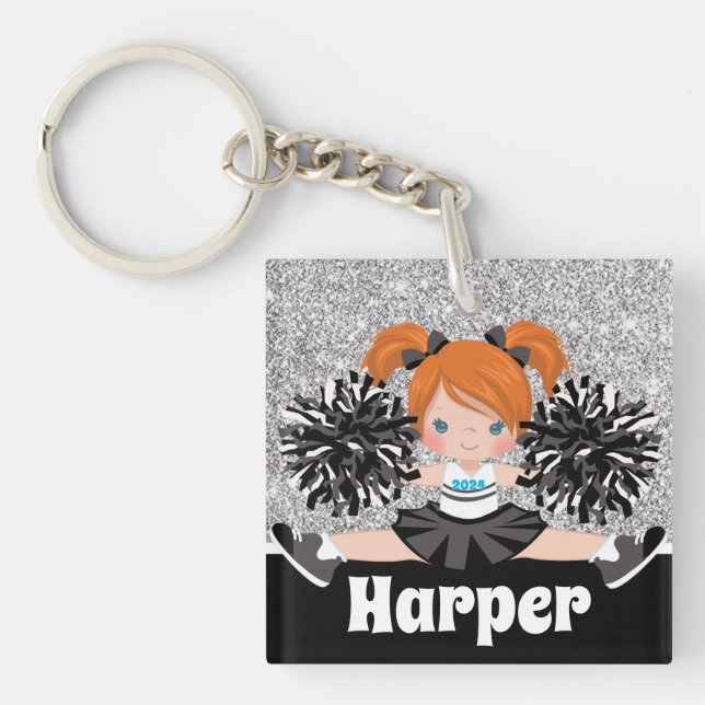 Personalised Black & Silver Cheerleading Keychain (Front)