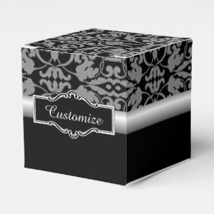 Personalised Black & Silver Damask Cube Favour Box