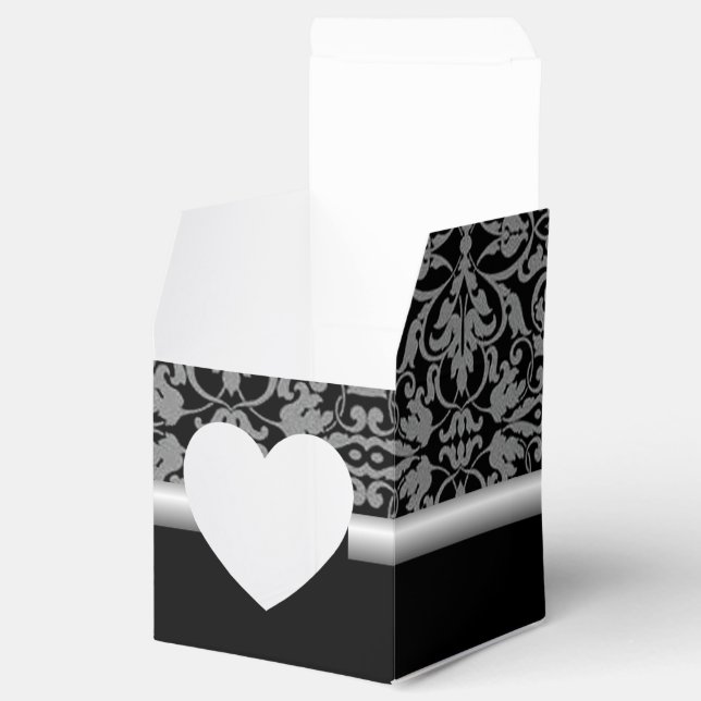 Personalised Black & Silver Damask Heart Favour Bo Favour Box (Opened)