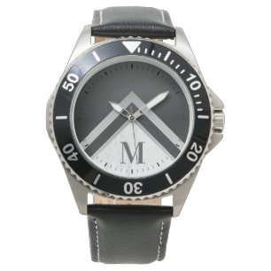 Personalised Black Silver Marble Geometric Watch