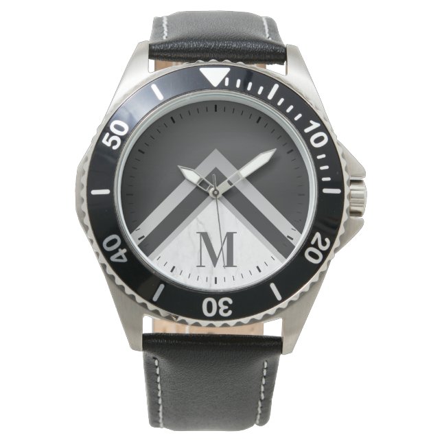 Personalised Black Silver Marble Geometric Watch (Front)