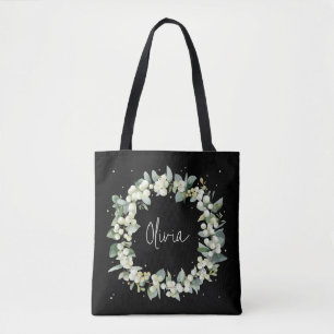 Personalised Black Snowberry+Eucalyptus Wedding Tote Bag